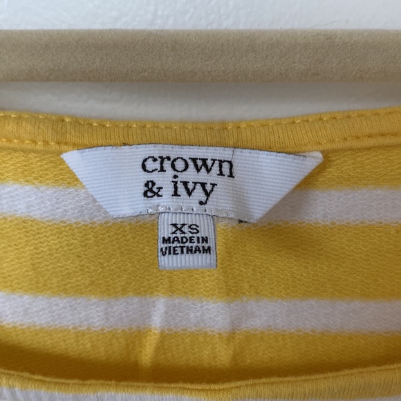 Three Quarter Length Sleeve Yellow White Striped Tie Waist Dress, Size XS - Picture 2 of 5